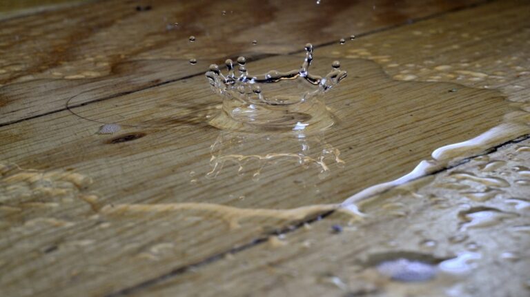 Wet hardwood sub-floor after storm water intrusion in a Florida home