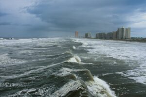 Coastal Florida home with hurricane damage near the Atlantic shore