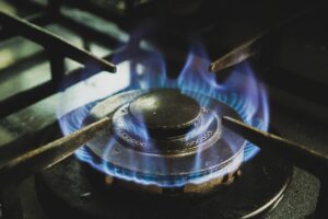 Smoke damage above a kitchen stove in a Florida home